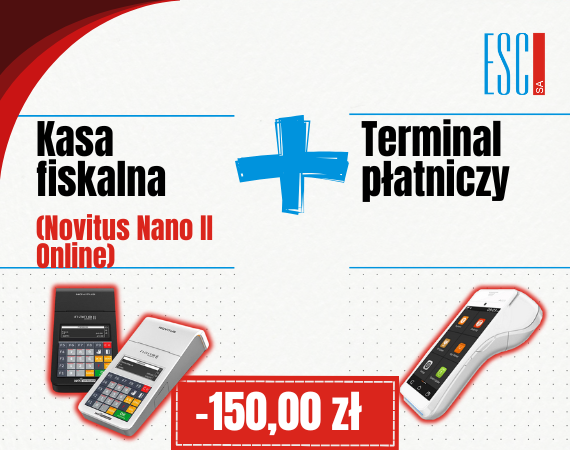 Kasa fiskalna Novitus Nano II Online + terminal w pakiecie o 150 z taniej!